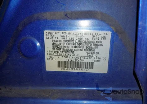 2016 Nissan Versa Note S (Sr)/S Plus/Sl/Sr/Sv z USA, uszkodzony, nr VIN 3N1CE2CP7GL351717